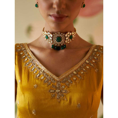 ANGAD SINGH Mustard Satin Sharara with Kurti & Dupatta (Set of 3)