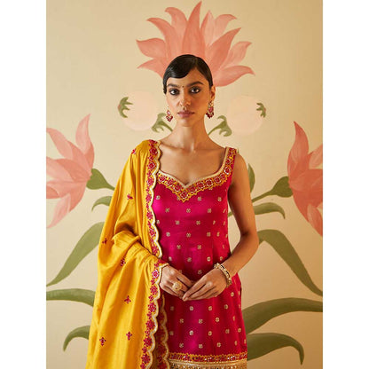 ANGAD SINGH Navy Blue Satin Sharara with Kurti & Dupatta (Set of 3)