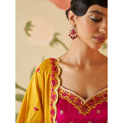 ANGAD SINGH Navy Blue Satin Sharara with Kurti & Dupatta (Set of 3)