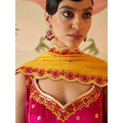 ANGAD SINGH Navy Blue Satin Sharara with Kurti & Dupatta (Set of 3)