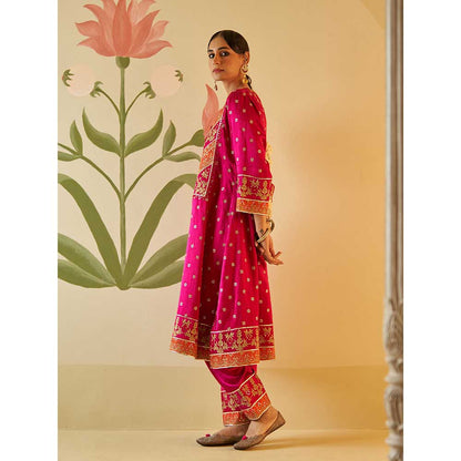 ANGAD SINGH Rani Satin Kurta with Pant & Dupatta (Set of 3)