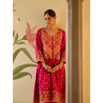 ANGAD SINGH Rani Satin Kurta with Pant & Dupatta (Set of 3)