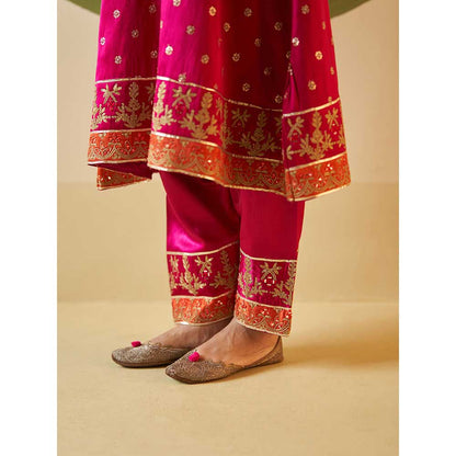 ANGAD SINGH Rani Satin Kurta with Pant & Dupatta (Set of 3)