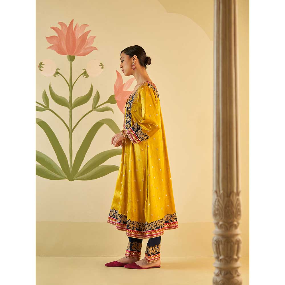 ANGAD SINGH Mustard Satin Kurta with Pant & Dupatta (Set of 3)