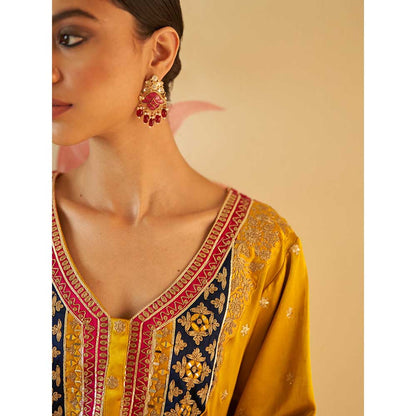 ANGAD SINGH Mustard Satin Kurta with Pant & Dupatta (Set of 3)