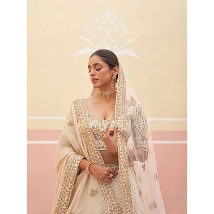ANGAD SINGH Ivory Raw Silk Lehnga with Blouse & Dupatta (Set of 3)