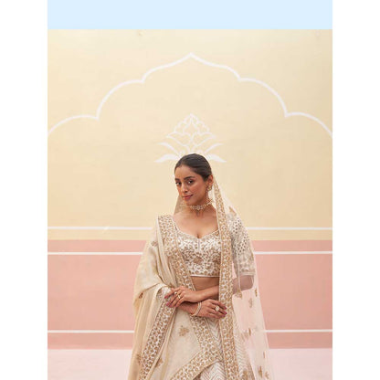 ANGAD SINGH Ivory Raw Silk Lehnga with Blouse & Dupatta (Set of 3)