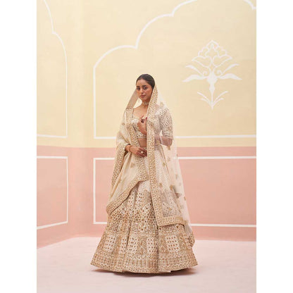 ANGAD SINGH Ivory Raw Silk Lehnga with Blouse & Dupatta (Set of 3)
