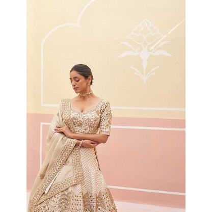 ANGAD SINGH Ivory Raw Silk Lehnga with Blouse & Dupatta (Set of 3)