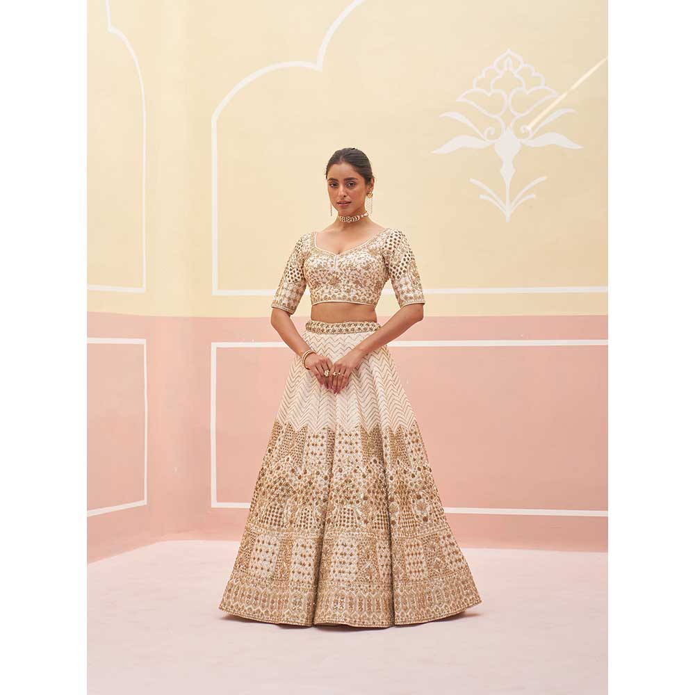 ANGAD SINGH Ivory Raw Silk Lehnga with Blouse & Dupatta (Set of 3)