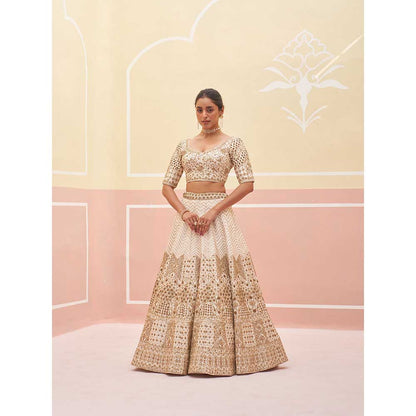 ANGAD SINGH Ivory Raw Silk Lehnga with Blouse & Dupatta (Set of 3)