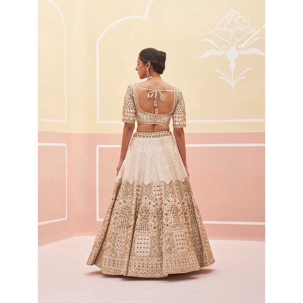 ANGAD SINGH Ivory Raw Silk Lehnga with Blouse & Dupatta (Set of 3)
