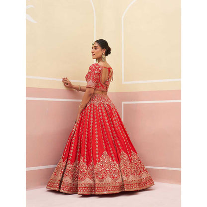ANGAD SINGH Red Raw Silk Lehnga with Blouse & Dupatta (Set of 3)