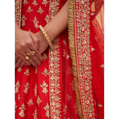 ANGAD SINGH Red Raw Silk Lehnga with Blouse & Dupatta (Set of 3)