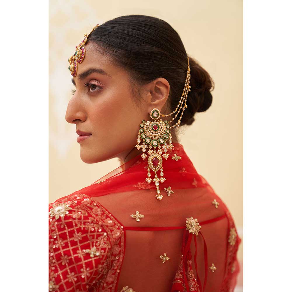 ANGAD SINGH Red Raw Silk Lehnga with Blouse & Dupatta (Set of 3)