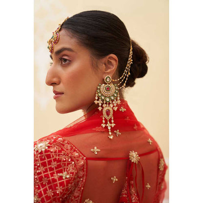 ANGAD SINGH Red Raw Silk Lehnga with Blouse & Dupatta (Set of 3)