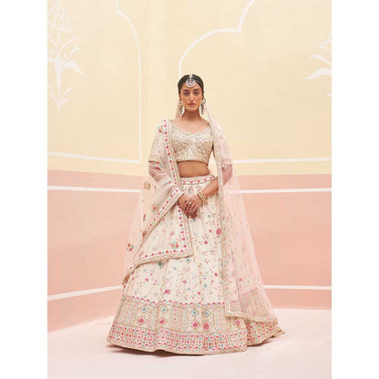 ANGAD SINGH Ivory Raw Silk Lehnga with Blouse & Dupatta (Set of 3)