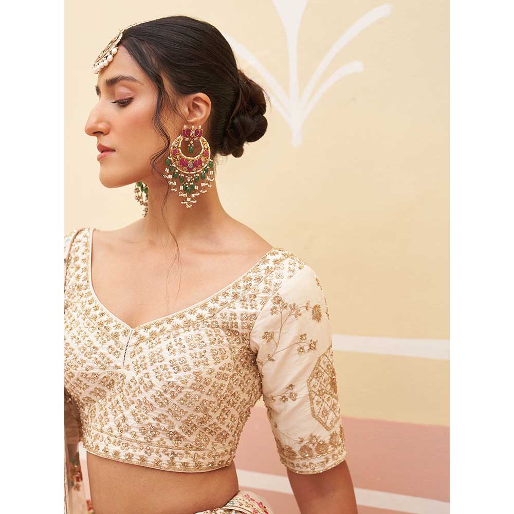 ANGAD SINGH Ivory Raw Silk Lehnga with Blouse & Dupatta (Set of 3)