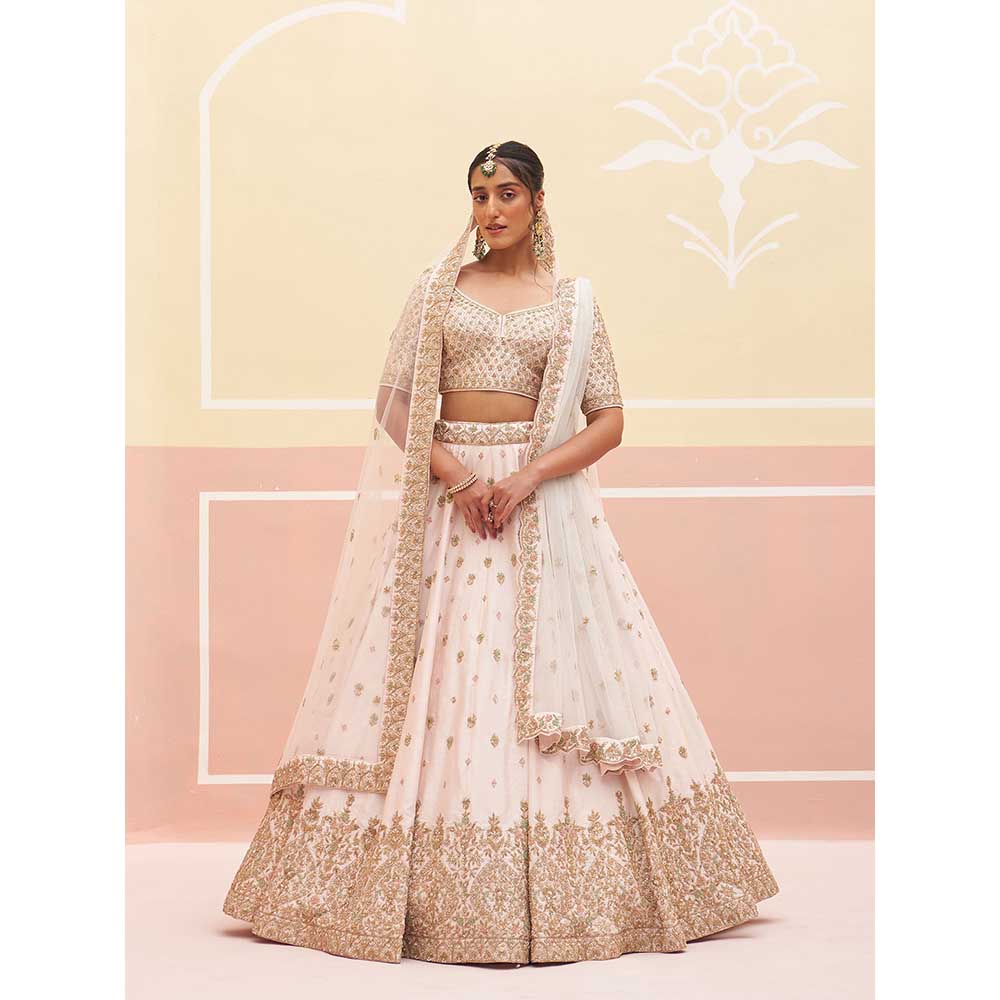 ANGAD SINGH Blush Pink Raw Silk Lehnga with Blouse & Dupatta (Set of 3)