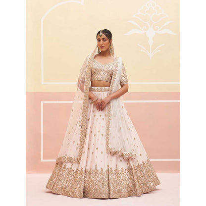 ANGAD SINGH Blush Pink Raw Silk Lehnga with Blouse & Dupatta (Set of 3)