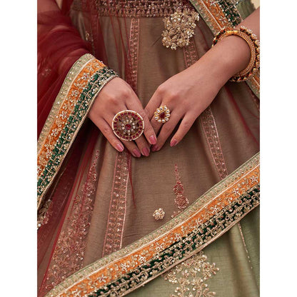 ANGAD SINGH Green Raw Silk Lehnga with Blouse & Dupatta (Set of 3)