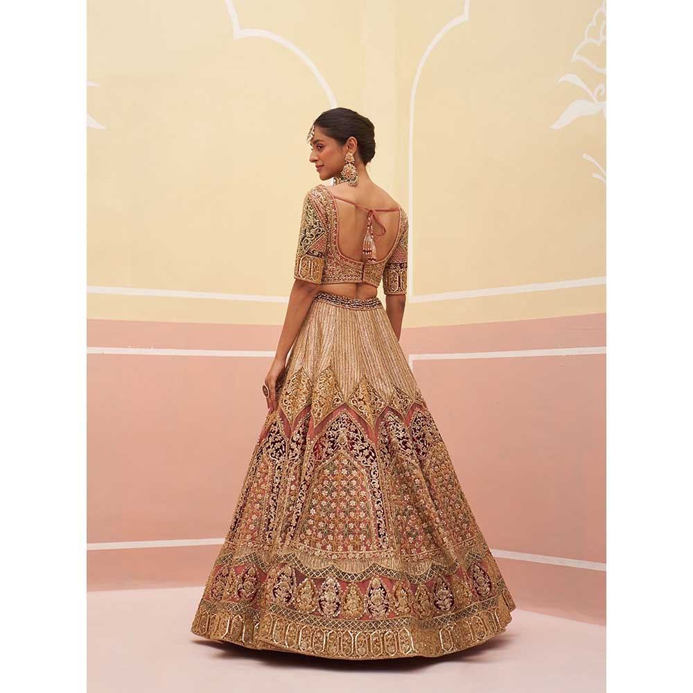 ANGAD SINGH Onion Pink Organza Lehnga with Blouse & Dupatta (Set of 3)