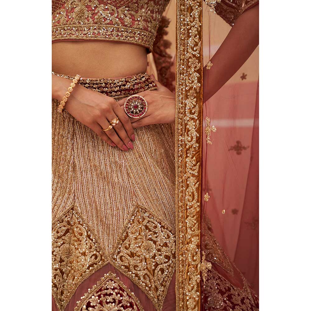 ANGAD SINGH Onion Pink Organza Lehnga with Blouse & Dupatta (Set of 3)