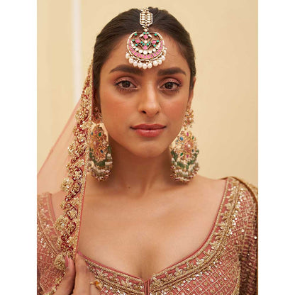 ANGAD SINGH Onion Pink Organza Lehnga with Blouse & Dupatta (Set of 3)