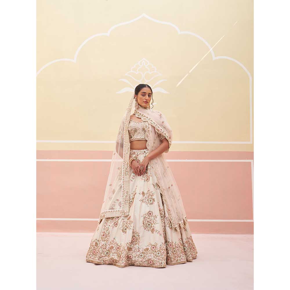 ANGAD SINGH Ivory Raw Silk Lehnga with Blouse & Dupatta (Set of 3)