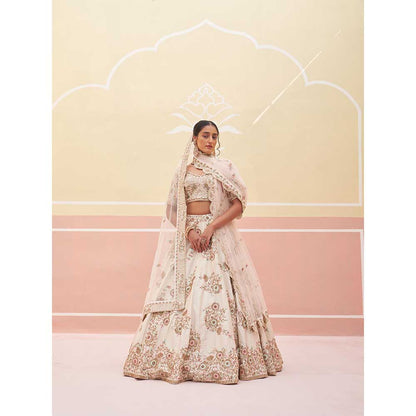 ANGAD SINGH Ivory Raw Silk Lehnga with Blouse & Dupatta (Set of 3)