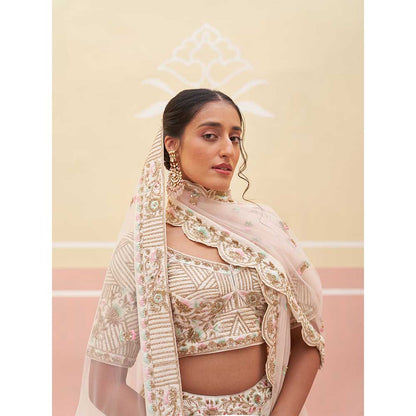 ANGAD SINGH Ivory Raw Silk Lehnga with Blouse & Dupatta (Set of 3)