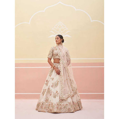 ANGAD SINGH Ivory Raw Silk Lehnga with Blouse & Dupatta (Set of 3)