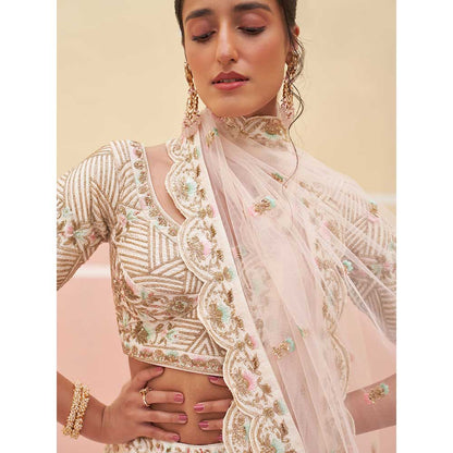 ANGAD SINGH Ivory Raw Silk Lehnga with Blouse & Dupatta (Set of 3)