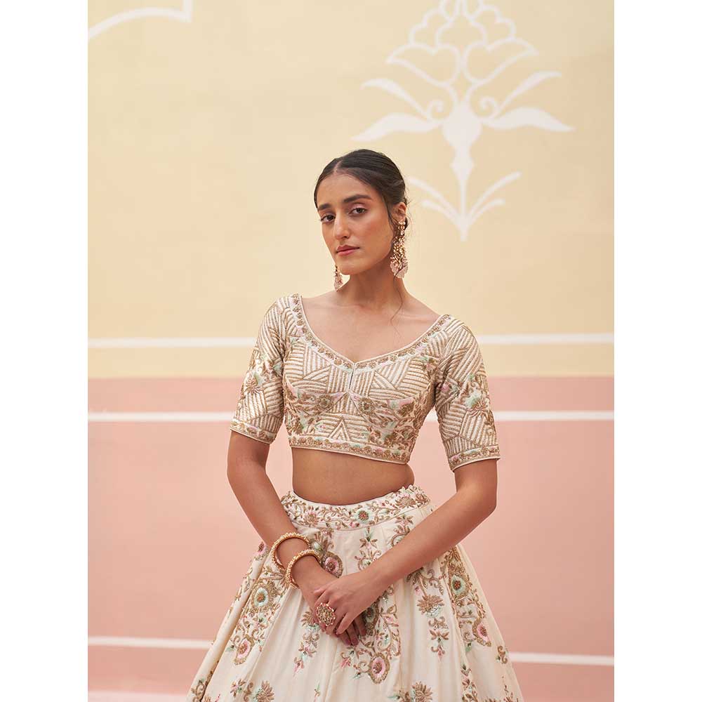 ANGAD SINGH Ivory Raw Silk Lehnga with Blouse & Dupatta (Set of 3)