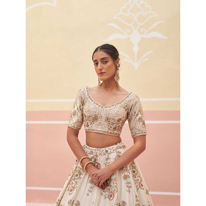 ANGAD SINGH Ivory Raw Silk Lehnga with Blouse & Dupatta (Set of 3)