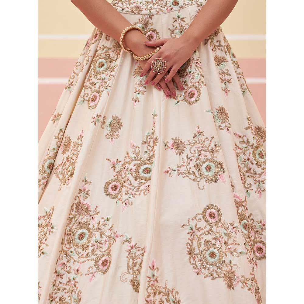 ANGAD SINGH Ivory Raw Silk Lehnga with Blouse & Dupatta (Set of 3)