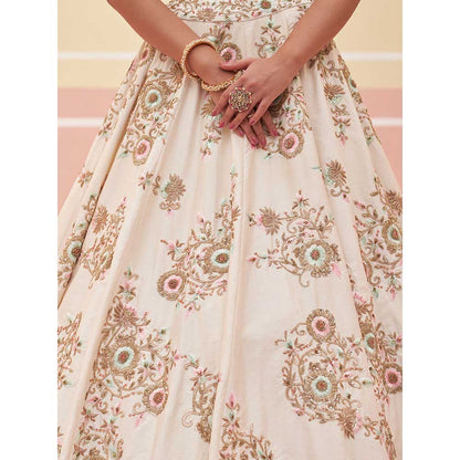 ANGAD SINGH Ivory Raw Silk Lehnga with Blouse & Dupatta (Set of 3)