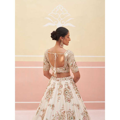 ANGAD SINGH Ivory Raw Silk Lehnga with Blouse & Dupatta (Set of 3)