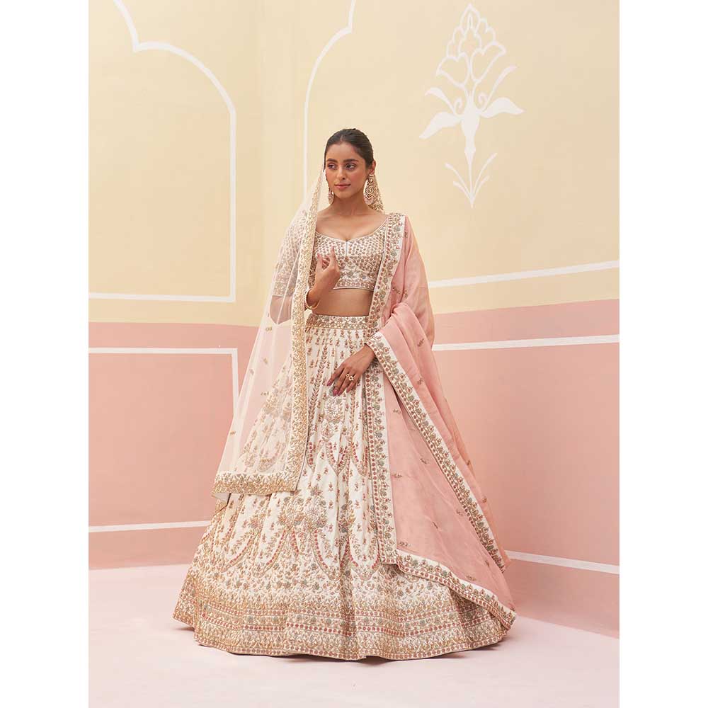 ANGAD SINGH Ivory Raw Silk Lehnga with Blouse & Dupatta (Set of 3)