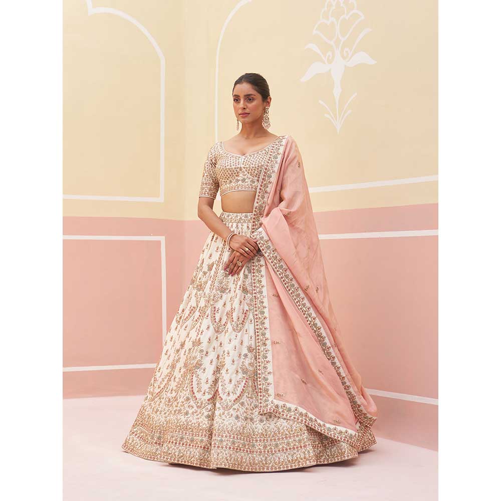 ANGAD SINGH Ivory Raw Silk Lehnga with Blouse & Dupatta (Set of 3)