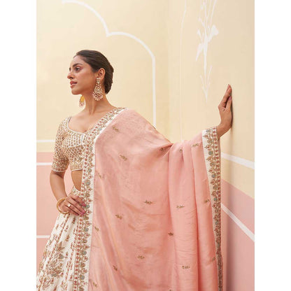 ANGAD SINGH Ivory Raw Silk Lehnga with Blouse & Dupatta (Set of 3)