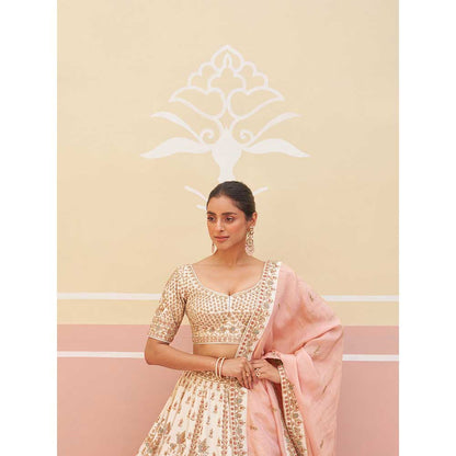 ANGAD SINGH Ivory Raw Silk Lehnga with Blouse & Dupatta (Set of 3)