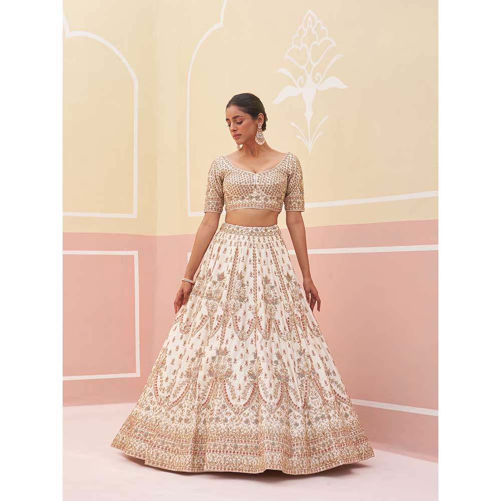 ANGAD SINGH Ivory Raw Silk Lehnga with Blouse & Dupatta (Set of 3)