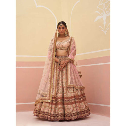 ANGAD SINGH Pink Raw Silk Lehnga with Blouse & Dupatta (Set of 3)