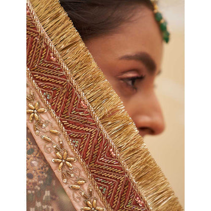 ANGAD SINGH Pink Raw Silk Lehnga with Blouse & Dupatta (Set of 3)