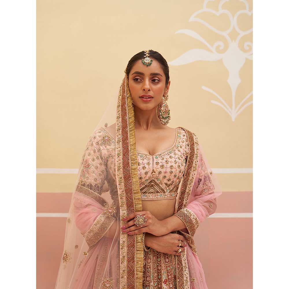 ANGAD SINGH Pink Raw Silk Lehnga with Blouse & Dupatta (Set of 3)