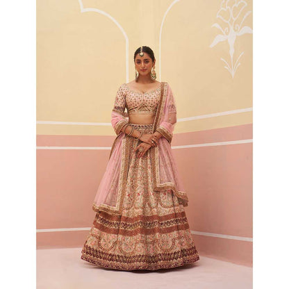 ANGAD SINGH Pink Raw Silk Lehnga with Blouse & Dupatta (Set of 3)