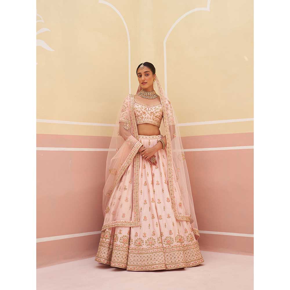 ANGAD SINGH Pink Raw Silk Lehnga with Blouse & Dupatta (Set of 3)