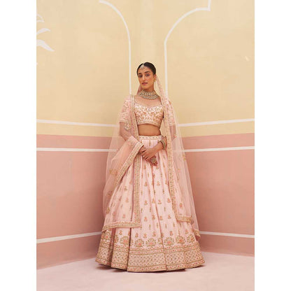 ANGAD SINGH Pink Raw Silk Lehnga with Blouse & Dupatta (Set of 3)