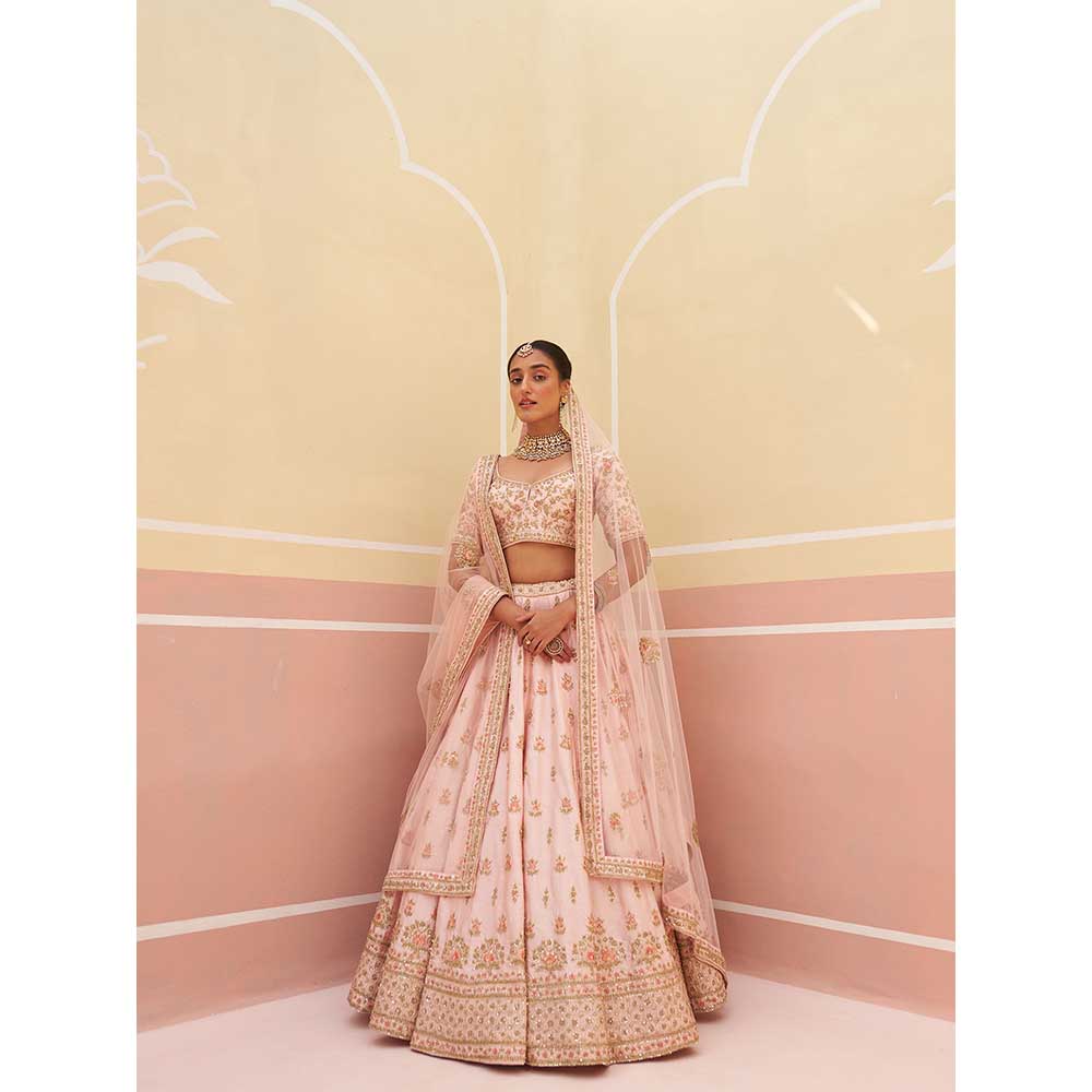 ANGAD SINGH Pink Raw Silk Lehnga with Blouse & Dupatta (Set of 3)